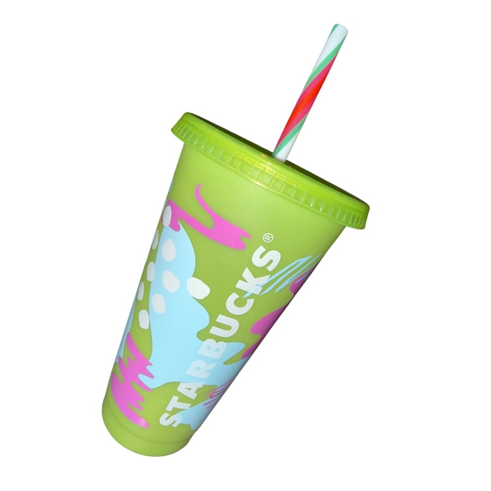 Starbucks 24oz Reusable Cold Cup Lime Green Pink Abstract Splash Venti Tumbler
